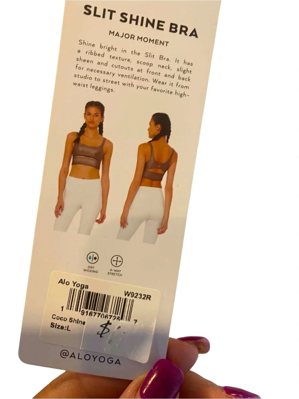NWT Alo Yoga Slit Shine Bra COCO SHINE Size Large